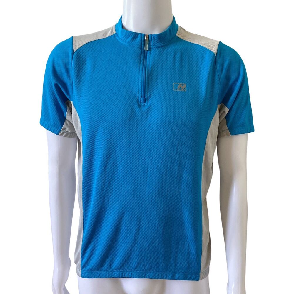 Nishiki Cycling Jersey Mens Large Blue Half Zip Short Sleeve Bike Shirt Pockets